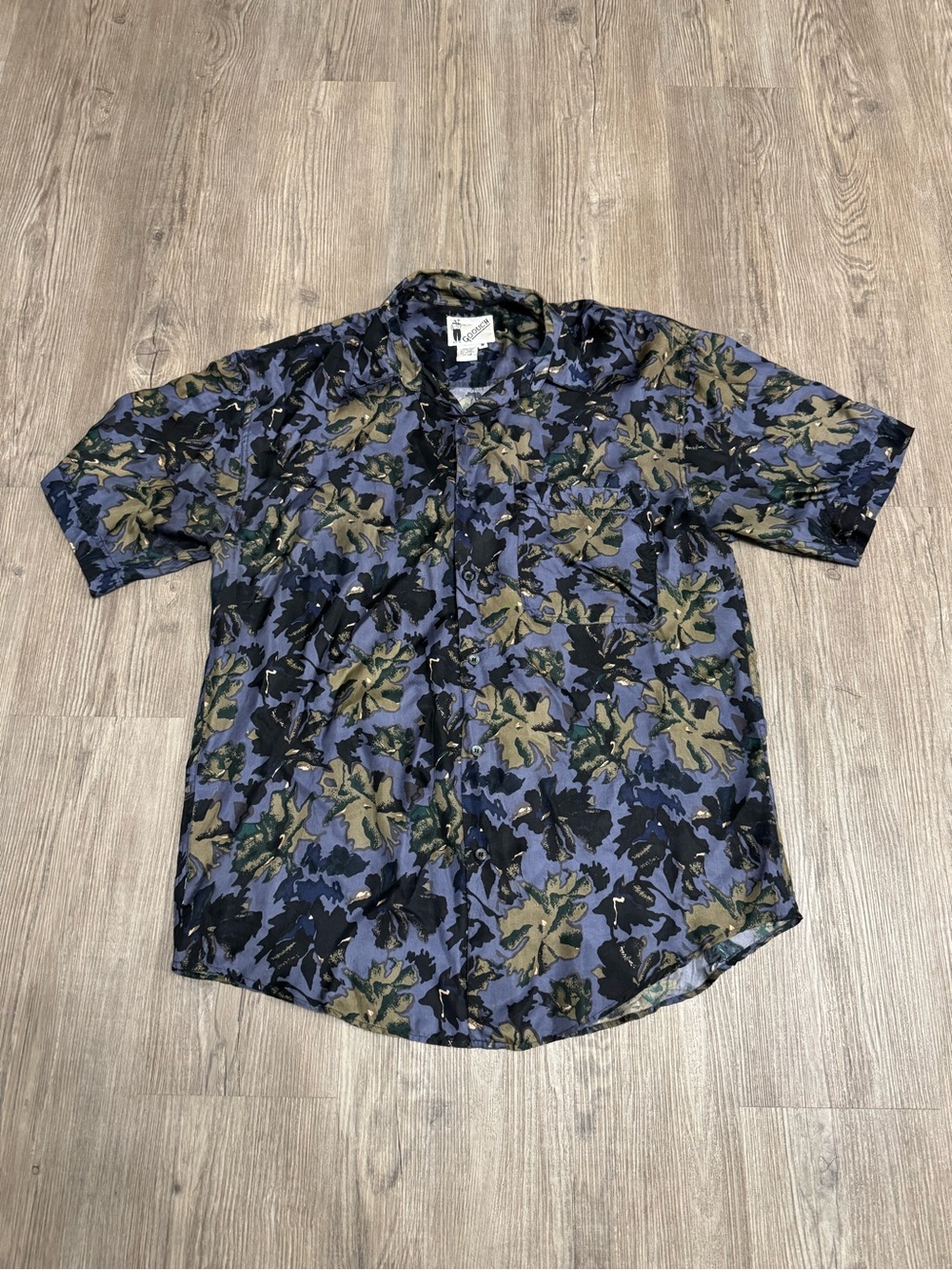 Vintage Goouch Shirt Mens M Art Floral Print 100% Silk Short Sleeve Lightweight